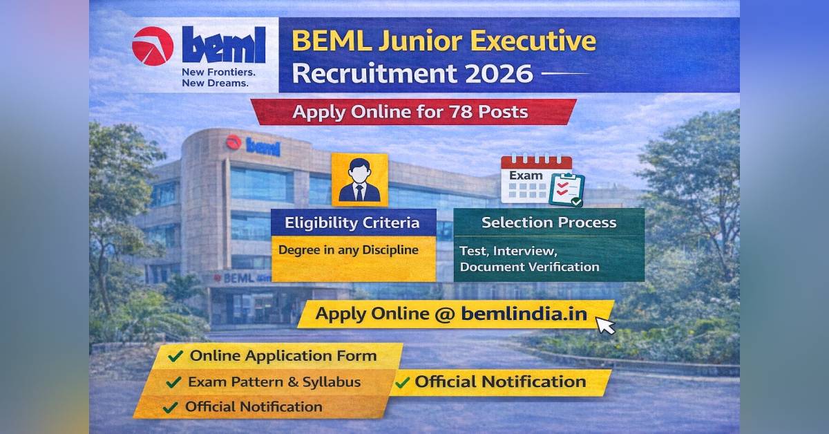 BEML Junior Executive Recruitment 2026 – Apply Online for 78 Posts